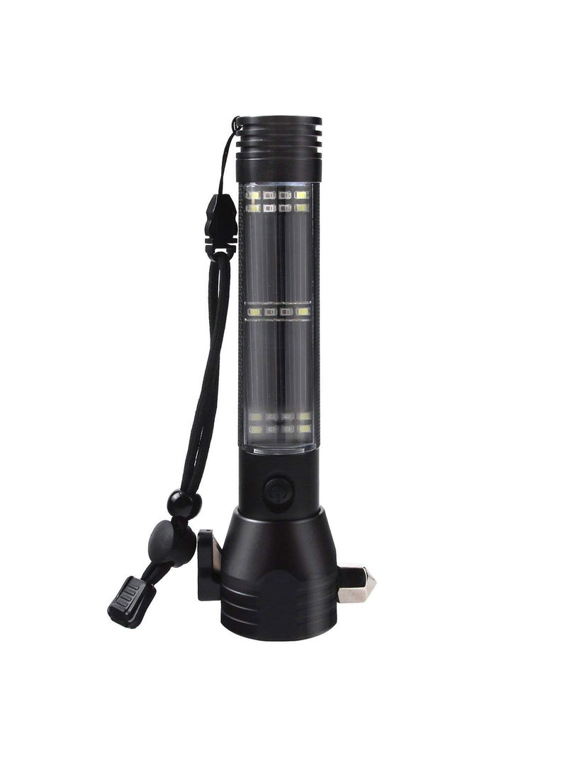 Golida - Golida Aluminium 7 Mode Rechargeable Solar LED Torch Flashlight Use for Car Emergency Tool with Window Breaker Seat Belt Cutter Compass for Camping Hiking - Image 1