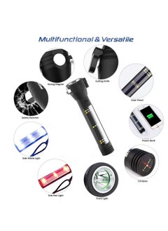 Golida Golida Aluminium 7 Mode Rechargeable Solar LED Torch Flashlight Use for Car Emergency Tool with Window Breaker Seat Belt Cutter Compass for Camping Hiking  - Image 3