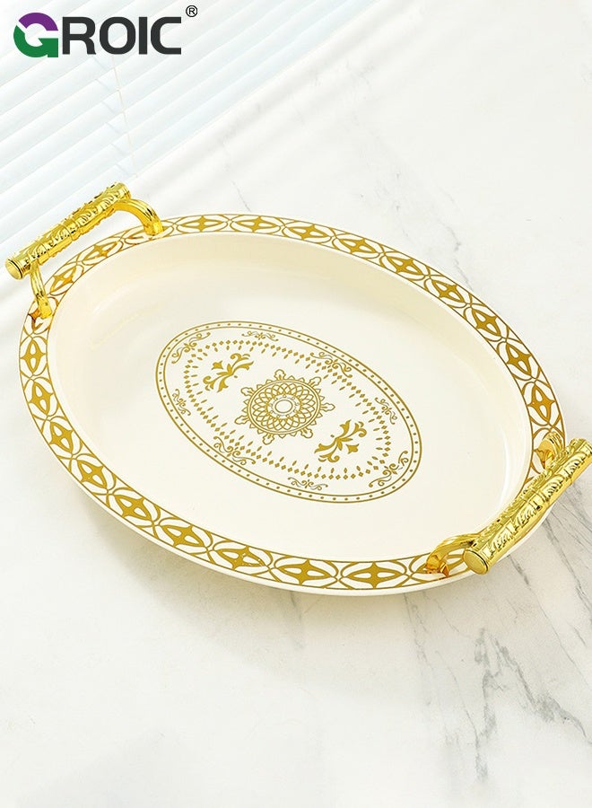 GROIC 3 Pcs Gold Borders Plastics Tray with Golden Engraving Pattern Fancy Handles, Dessert Tray Snack Serving Plate Service Plate Salad Plates Dessert Dining Table  - Image 5