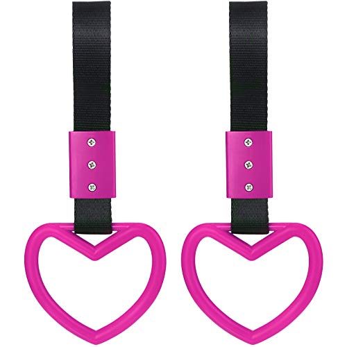 BBTO 2 Pieces Rings Heart Shaped Car Handle Straps Drift Charm Rear Bumper Warning Ring Decor Subway Bus Broken Heart Handle for Car InteriorRose Red - Image 1
