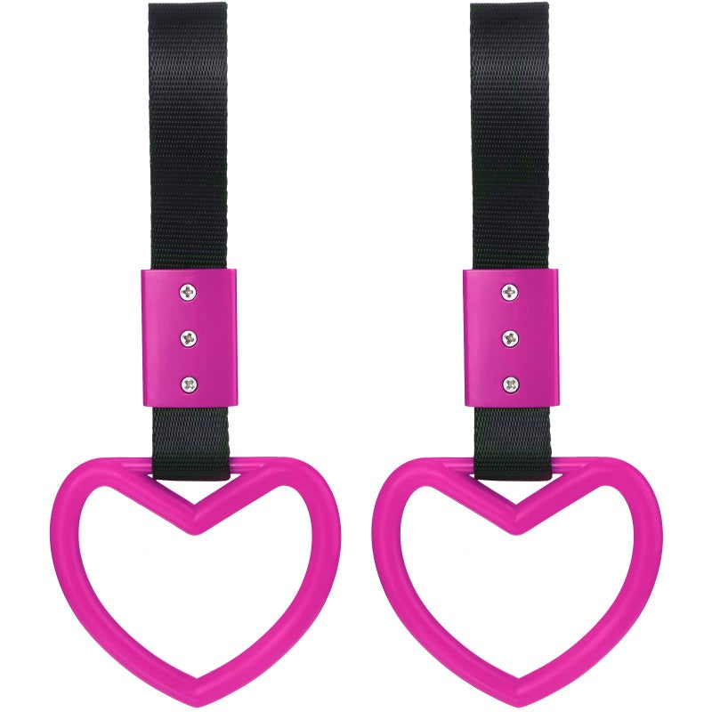 BBTO 2 Pieces Rings Heart Shaped Car Handle Straps Drift Charm Rear Bumper Warning Ring Decor Subway Bus Broken Heart Handle for Car InteriorRose Red - Image 3