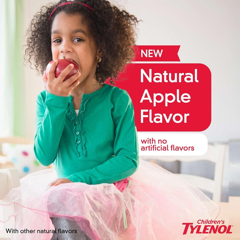 Tylenol دواء تايلينول للأطفال سائل لتخفيف الألم والحمى أسيتامينوفين تعليق فموي خالي من الأصباغ خالي من الأسبرين خالي من الإيبوبروفين خالي من شراب الذرة عالي الفركتوز بنكهة التفاح الطبيعية 8 أونصة سائلة - Image 2