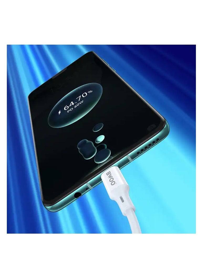 BWOO - 60W 1m USB-C to USB-C Charger Cable by BWOO with TPE Material for Mobile Phones, 3A Fast Charging - Image 1