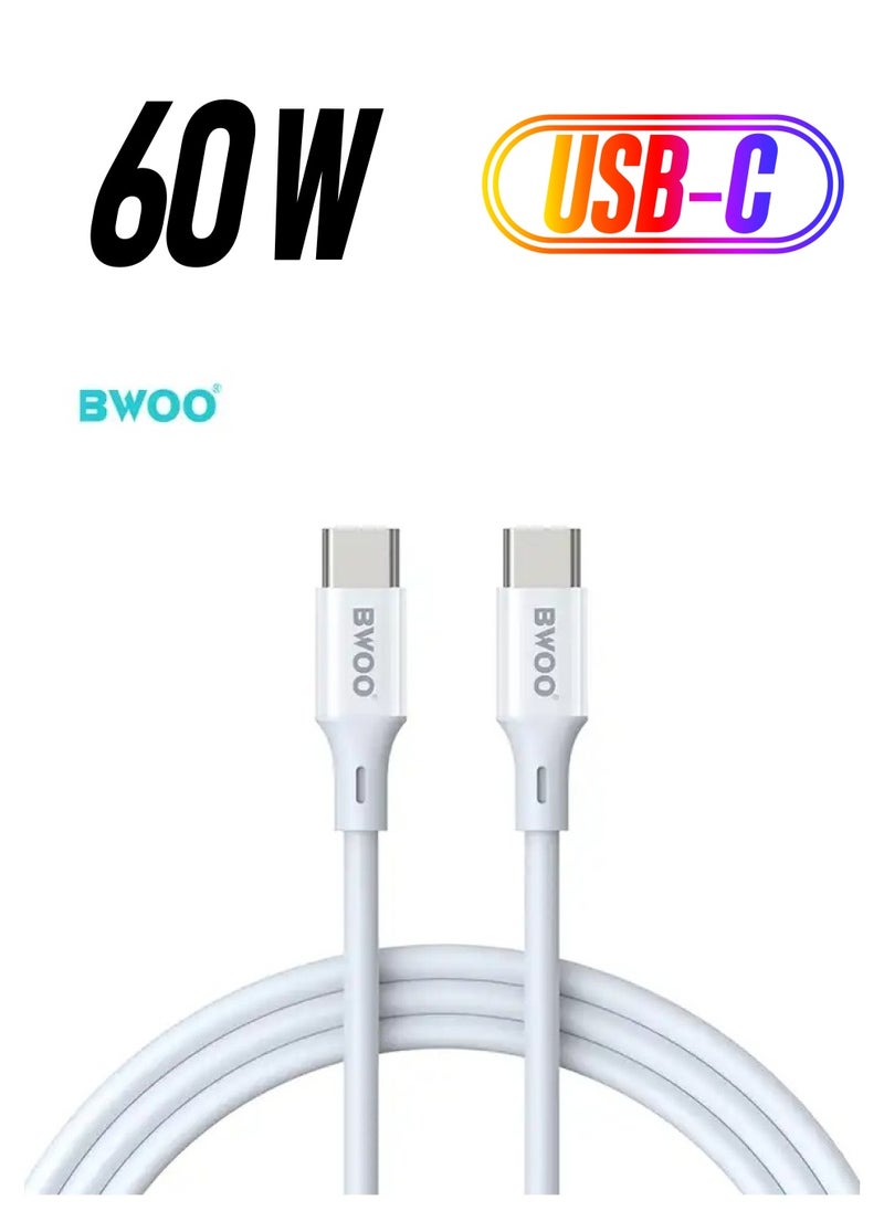 BWOO - 60W 1m USB-C to USB-C Charger Cable by BWOO with TPE Material for Mobile Phones, 3A Fast Charging - Image 1