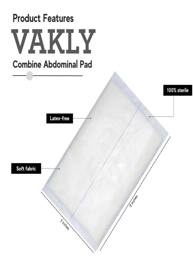 Vakly وسادات بطن فاكلي ABD مجمعة 5x9 بوصة [20 عبوة] عالية الامتصاص معقمة مغلفة بشكل فردي 5''x9'' للإسعافات الأولية غير لاصقة ماصة لضمادات ما بعد العملية - تصريف ثقيل، ضمادة جروح صدمة - Image 2