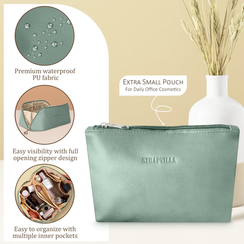 STRAPVILLA Makeup Organizer Bag for Women – Large Waterproof Makeup Pouch Bag with Wide Opening – Travel Pouches for Women, Cosmetic Organizer Bag, Makeup Kit Bag for Travel & Daily Use - Sea Green - Image 2