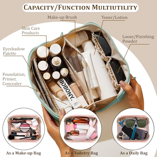 STRAPVILLA Makeup Organizer Bag for Women – Large Waterproof Makeup Pouch Bag with Wide Opening – Travel Pouches for Women, Cosmetic Organizer Bag, Makeup Kit Bag for Travel & Daily Use - Sea Green - Image 4