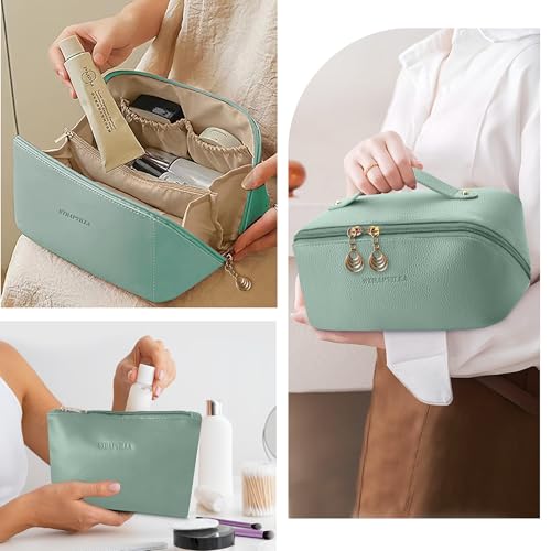 STRAPVILLA Makeup Organizer Bag for Women – Large Waterproof Makeup Pouch Bag with Wide Opening – Travel Pouches for Women, Cosmetic Organizer Bag, Makeup Kit Bag for Travel & Daily Use - Sea Green - Image 5