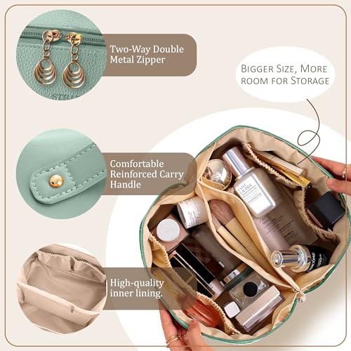 STRAPVILLA Makeup Organizer Bag for Women – Large Waterproof Makeup Pouch Bag with Wide Opening – Travel Pouches for Women, Cosmetic Organizer Bag, Makeup Kit Bag for Travel & Daily Use - Sea Green - Image 3