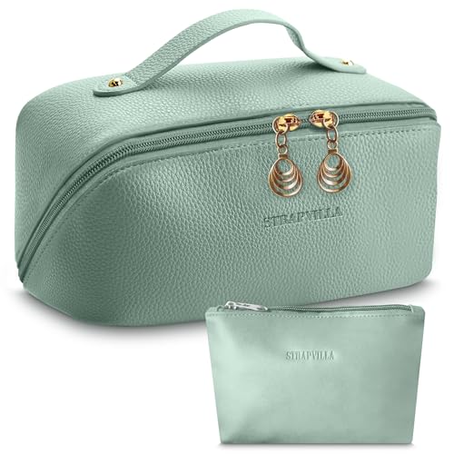 STRAPVILLA Makeup Organizer Bag for Women – Large Waterproof Makeup Pouch Bag with Wide Opening – Travel Pouches for Women, Cosmetic Organizer Bag, Makeup Kit Bag for Travel & Daily Use - Sea Green - Image 1