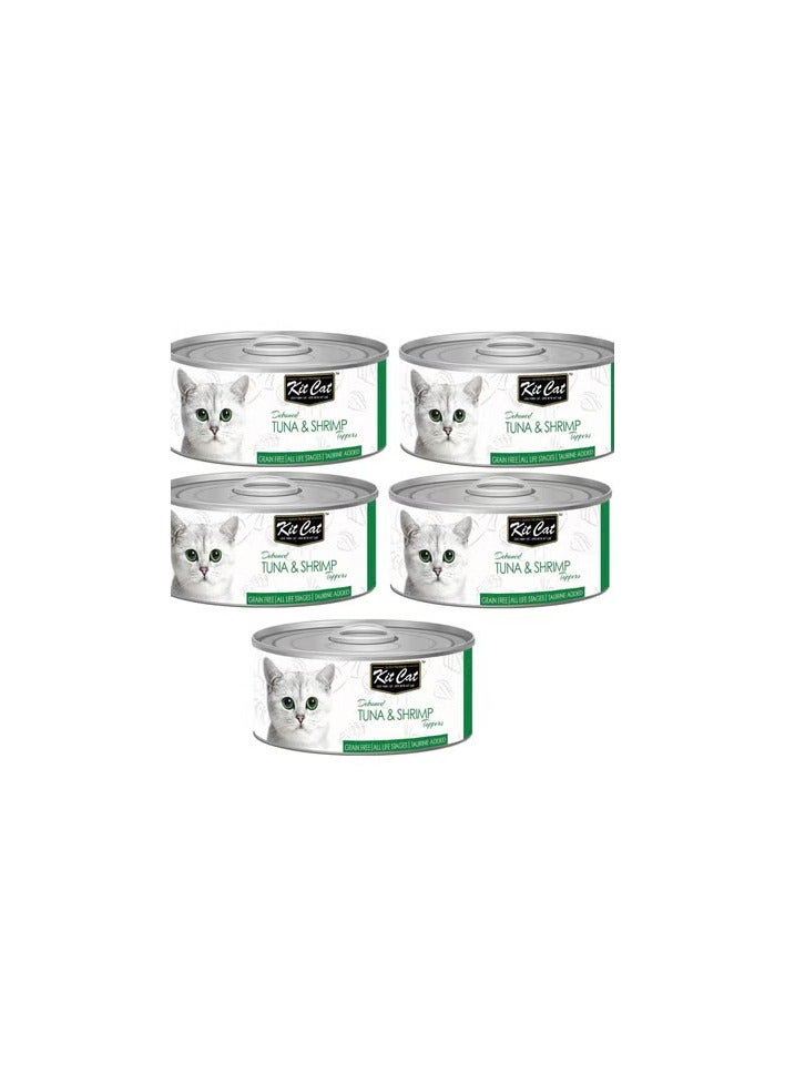 Kit Cat 5PC's Kit Cat Deboned Tuna & Shrimp Toppers Wet Cat Food 80g Cans - Image 1