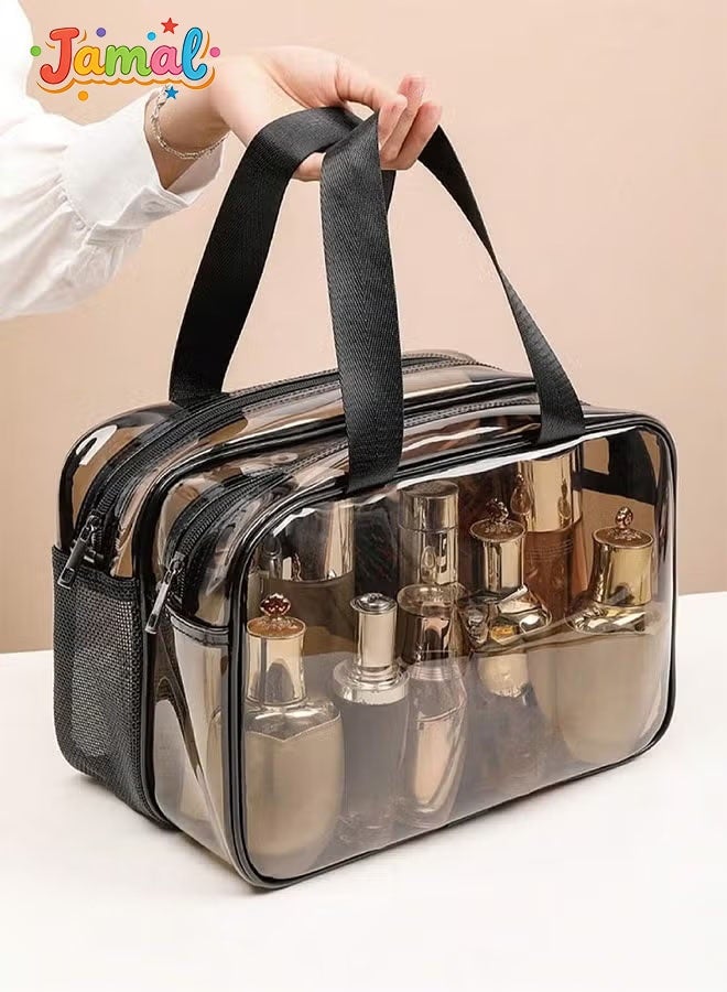 Jamal Clear Toiletry Bag for Women Men, Portable Large Travel Makeup Bag, Waterproof & Draining Transparent Cosmetic Bag, Carry On Airport Airline Compliant Bag - Image 1