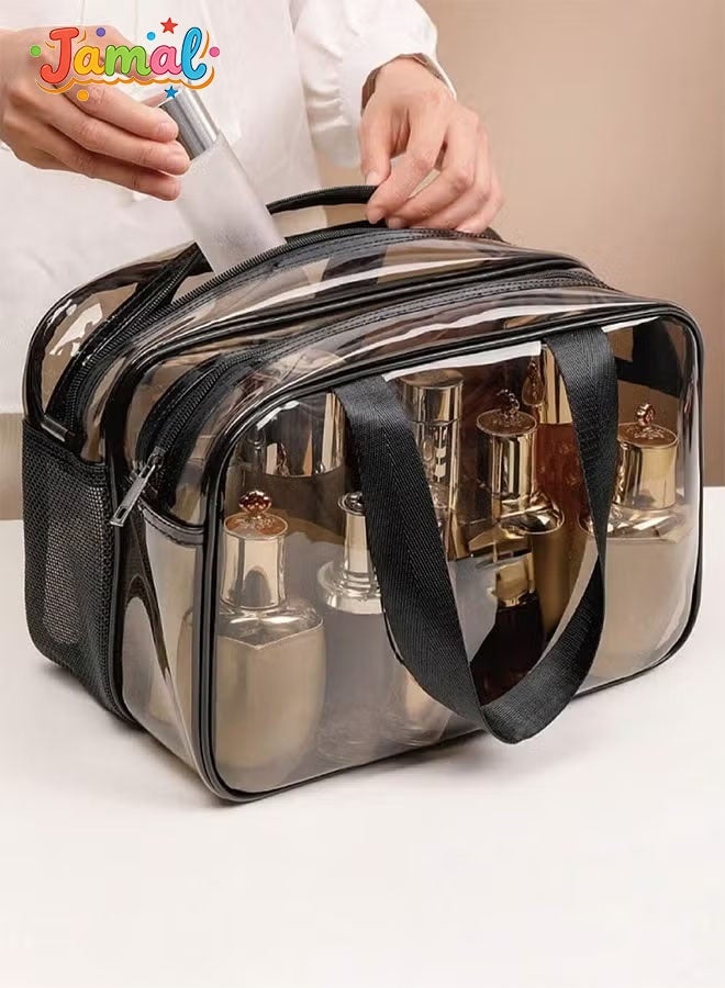 Jamal Clear Toiletry Bag for Women Men, Portable Large Travel Makeup Bag, Waterproof & Draining Transparent Cosmetic Bag, Carry On Airport Airline Compliant Bag - Image 3