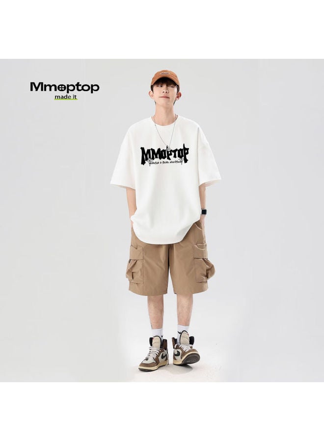 Mmoptop Men's Summer Short Sleeve T-shirt With Personalized Letter Print, Loose Fit Cotton Tee, Trendy Top M0028 White 3XL - Image 5