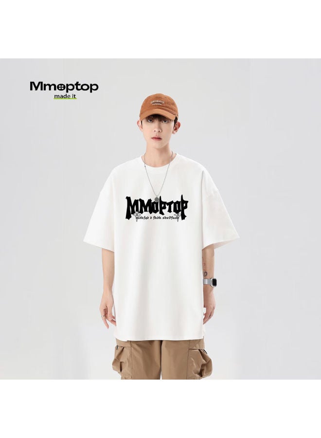 Mmoptop Men's Summer Short Sleeve T-shirt With Personalized Letter Print, Loose Fit Cotton Tee, Trendy Top M0028 White 3XL - Image 3