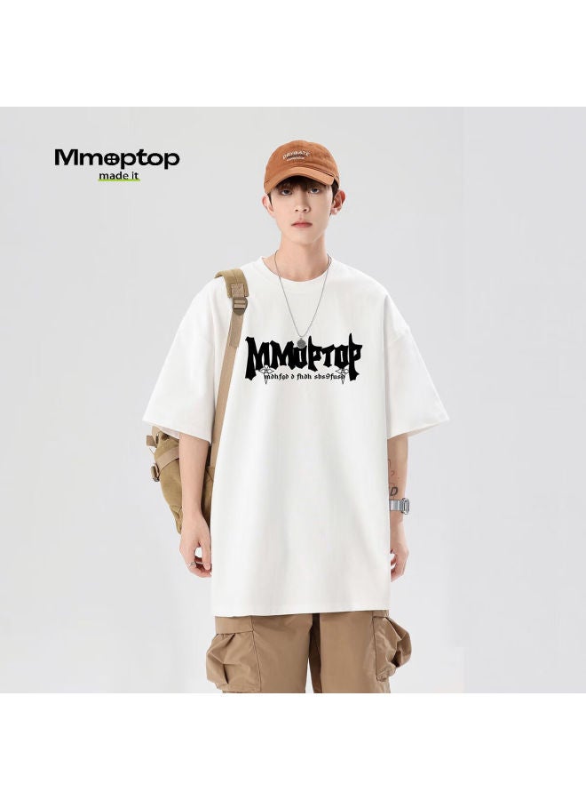 Mmoptop Men's Summer Short Sleeve T-shirt With Personalized Letter Print, Loose Fit Cotton Tee, Trendy Top M0028 White 3XL - Image 1