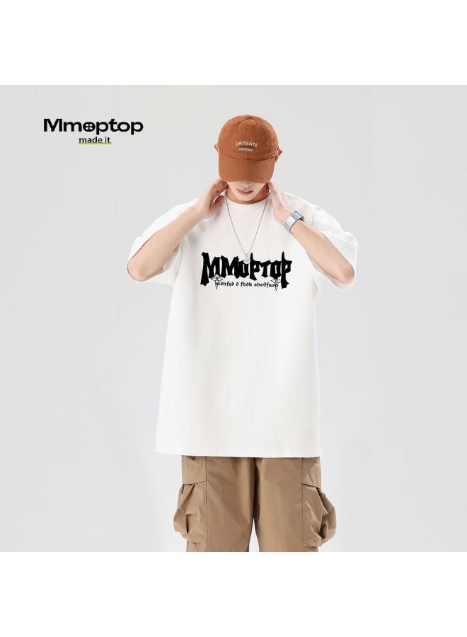 Mmoptop Men's Summer Short Sleeve T-shirt With Personalized Letter Print, Loose Fit Cotton Tee, Trendy Top M0028 White 3XL - Image 4