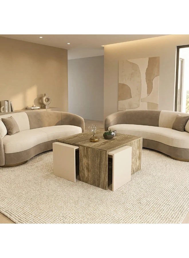 Stylish Home Wooden and beige center table with nested tables - CT49 80x80x50 cm - Image 1