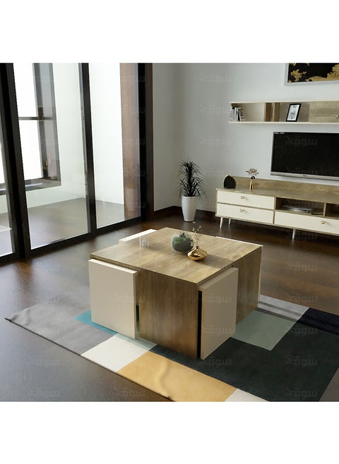 Wooden and beige center table with nested tables - CT49 80x80x50 cm