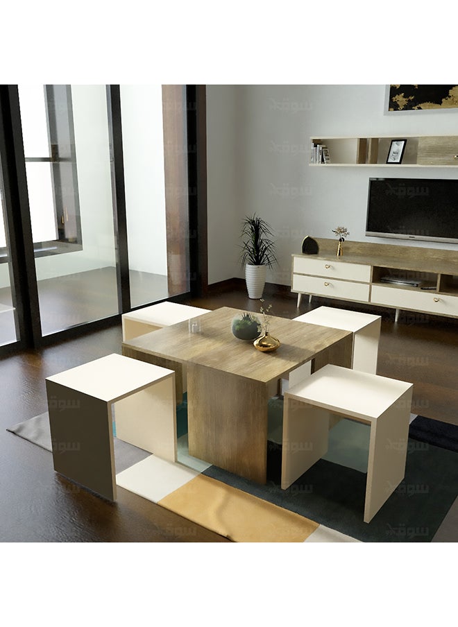 Wooden and beige center table with nested tables - CT49 80x80x50 cm