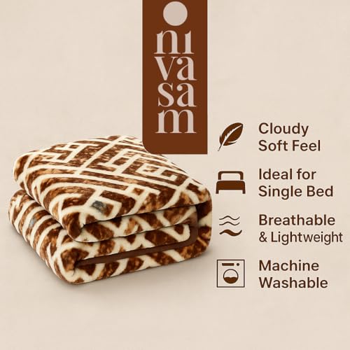 Nivasam Peach Semi Cloudy Blanket Single Bed (82 x 56 inch) – Ultra Soft & Lightweight – 1.3 kg Winter Blanket (Rustic Maze) - Image 4