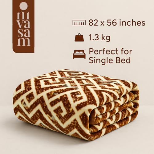 Nivasam Peach Semi Cloudy Blanket Single Bed (82 x 56 inch) – Ultra Soft & Lightweight – 1.3 kg Winter Blanket (Rustic Maze) - Image 2