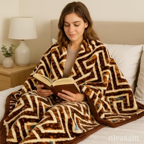 Nivasam Peach Semi Cloudy Blanket Single Bed (82 x 56 inch) – Ultra Soft & Lightweight – 1.3 kg Winter Blanket (Rustic Maze) - Image 5