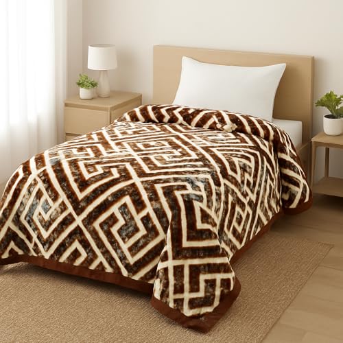 Nivasam Peach Semi Cloudy Blanket Single Bed (82 x 56 inch) – Ultra Soft & Lightweight – 1.3 kg Winter Blanket (Rustic Maze) - Image 1