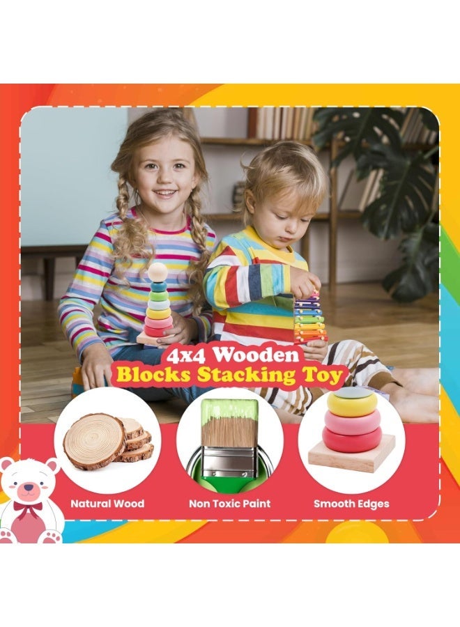 Moonmen 9 Pcs Wooden Educational Learning Toys, 9 In 1 Sorting & Stacking Montessori Toys, Preschool Educational Toy Gifts for 2-6 Year Old Boys & Girls - Image 4
