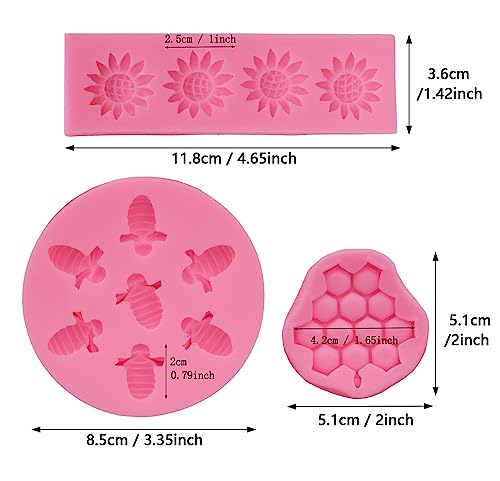 DAOGUAUNG 4 Pcs Bumble Bee Silicone Mold Honeycomb Sunflower and Bee Fondant Molds Kit Cupcake Hive DIY Chocolate Fondant Candy Cookies Crafting Party Wedding Cake Sugar Dessert Decorating Baking Mold (Pink) - Image 2