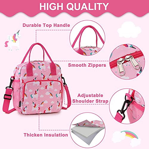 RAVUO Unicorn Lunch Bag for Girl Insulated Cute Girls Lunch Box for Kids Reusable Lunch Tote with Detachable Shoulder Strap Plush - Image 3