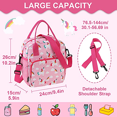 RAVUO Unicorn Lunch Bag for Girl Insulated Cute Girls Lunch Box for Kids Reusable Lunch Tote with Detachable Shoulder Strap Plush - Image 2