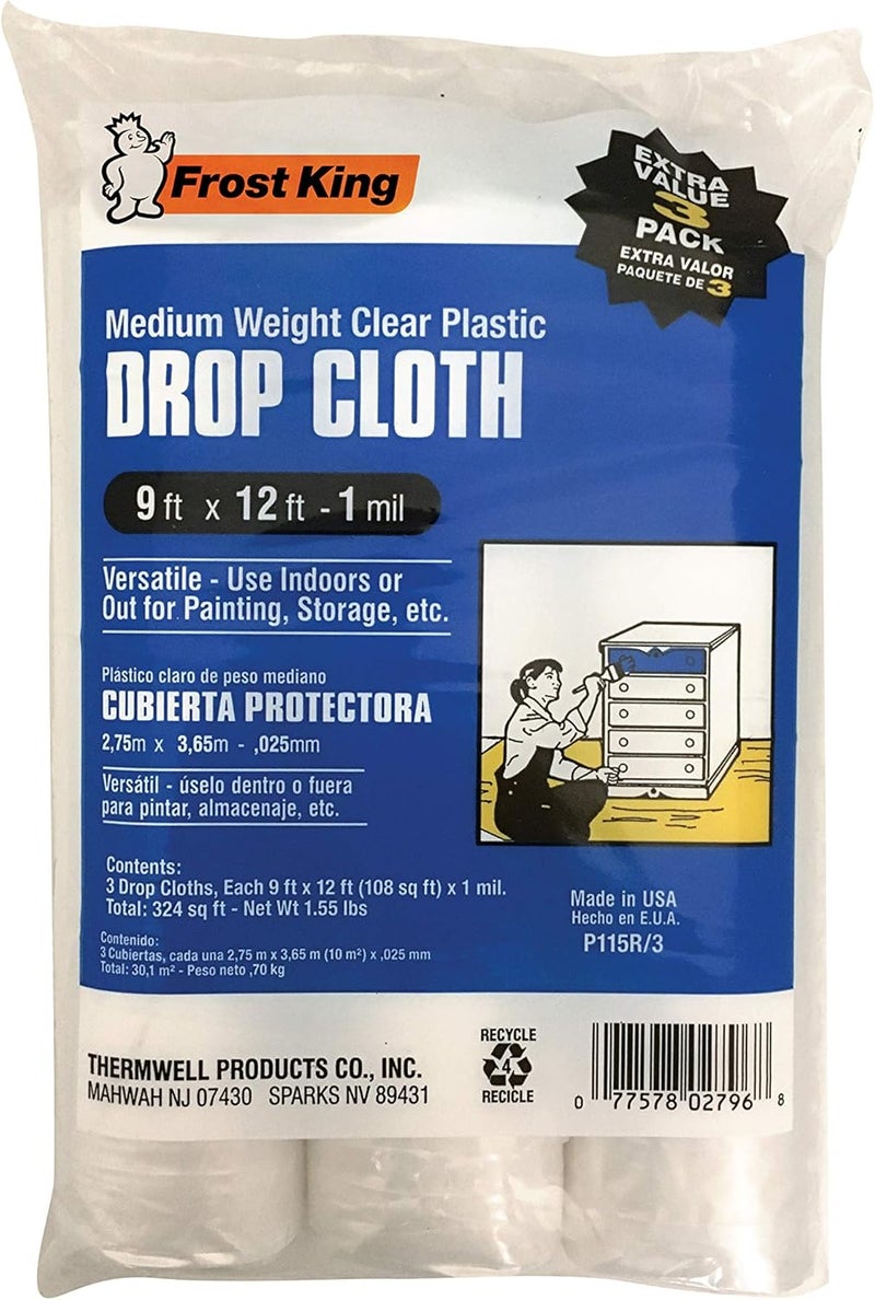 Frost King P115R/3 Clear Polyethylene Drop Cloths - 3 Pack, 9' x 12' x 1Mil - Image 3