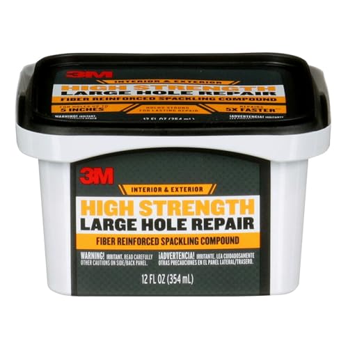 3M High Strength Fiber Reinforced Spackling Compound, 12 oz., Ideal for Large Hole Repair Cracks and Damaged Surfaces in Drywall, Plaster, Stucco, Concrete & Wood, For Easy Wall Repair (LHR-12-PC-12) - Image 1