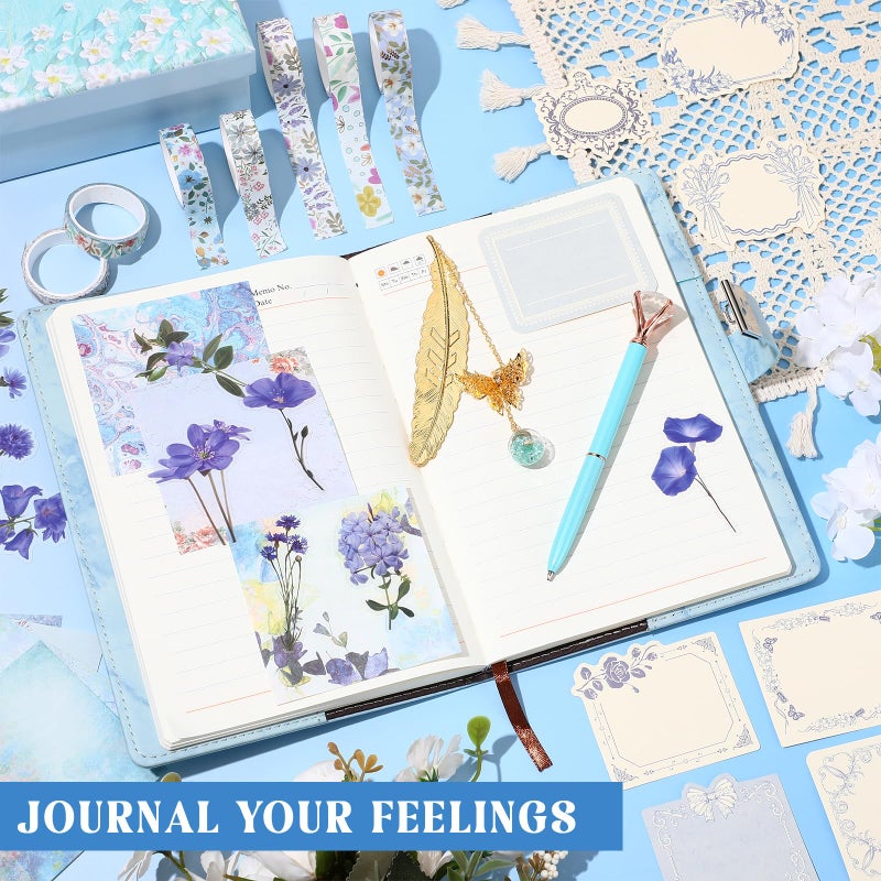 Janlaugh DIY Journal Diary with Lock Set Scrapbook Kit Stationary Diary Supplies Art Crafts Kit for Birthday Holidays Ideal Gifts for Women Teen Girls (Blue,Cute) - Image 5