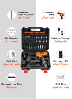 LAWAZIM Impact Cordless Drill 12V Set with 2 Lithium Ion Batteries 1300mAh |Screwdriver| 35pcs Accessories & Kitbox | 10mm Chuck | Variable Speed  - Image 4