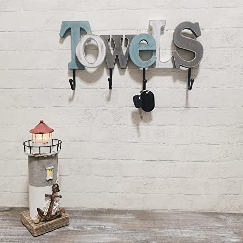 Morning View Wooden Towels Sign with Hooks Decorative Hanging Word Signs Cutout Block Letters Towel Rack for Bathroom Home Letter Signs Wall Decor Living Room Home Decor (Aqua) - Image 4
