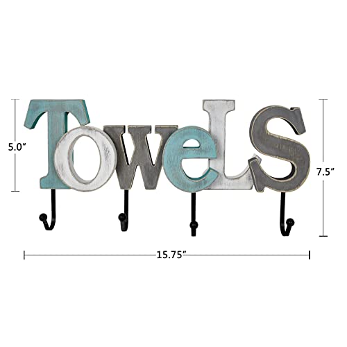 Morning View Wooden Towels Sign with Hooks Decorative Hanging Word Signs Cutout Block Letters Towel Rack for Bathroom Home Letter Signs Wall Decor Living Room Home Decor (Aqua) - Image 2