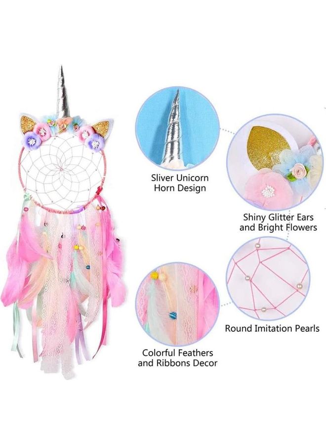 NIBEMINENT Decorative Handmade Feather Lace Dream Catcher Multicolour - Image 1