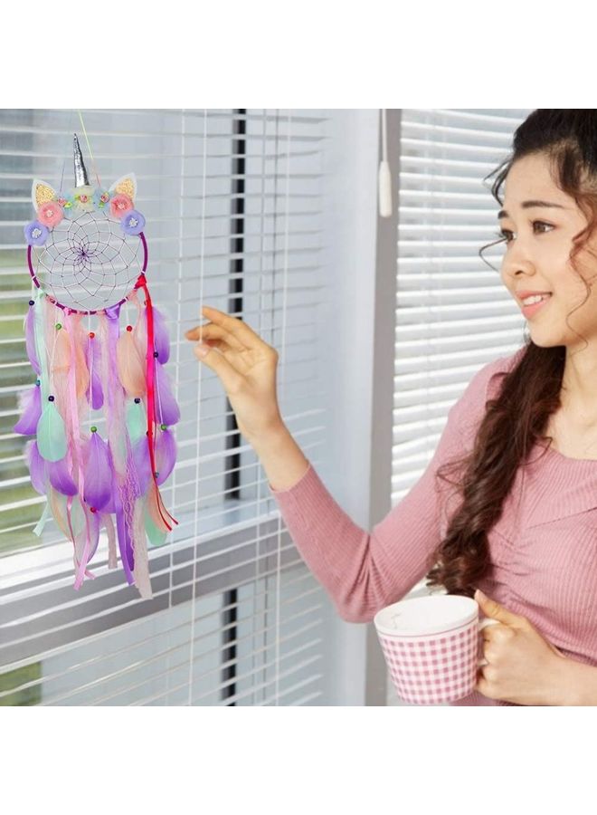 NIBEMINENT Decorative Handmade Feather Lace Dream Catcher Multicolour - Image 2