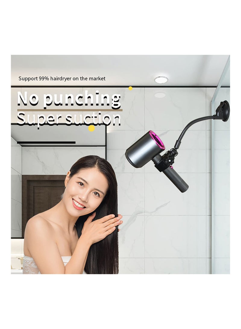 Hair Dryer Holder Stand, Adjustable Hair Dryer Holder Stand, 360 Degree Rotation Blow Dryer Bracket, with Positionable Arm and Suction Cup, Hands Free Hair Dryer Holder for Mirror and Ceramic Tile - Image 2
