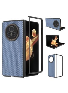 For Honor Magic V3 Black Frame Carbon Fiber Texture PU Phone Case(Sky Blue)