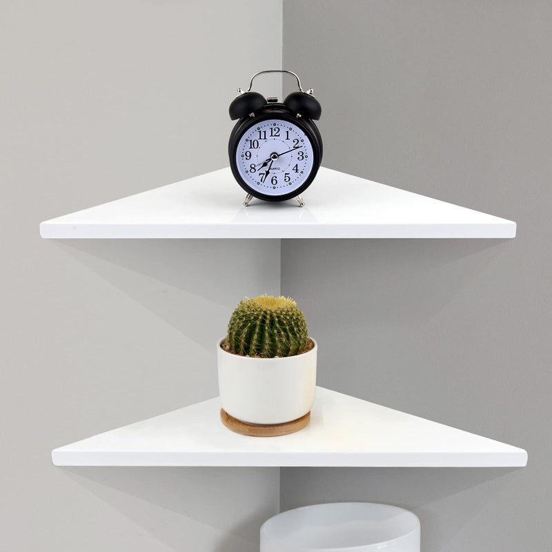 evron Corner Mounting ShelfEasy to Install Wall Corner ShelfAluminum Material Shelves with Bendable PointSet of 2 White