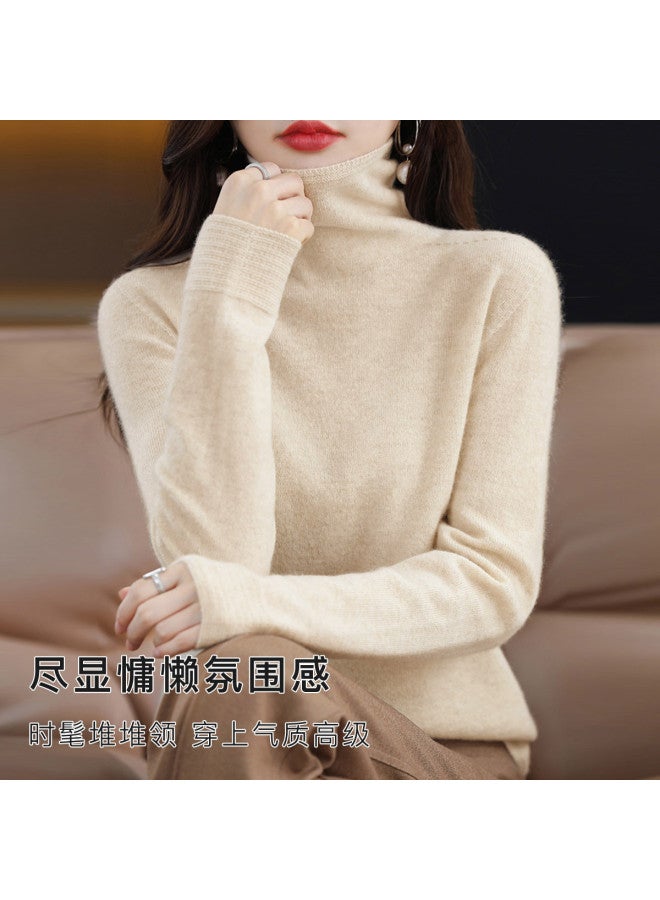 Moonbadi 100% Merino Wool Fashionable Turtleneck Wool Base Layer Women'S Warm Top Stylish Slim-Fitting Innerwear - Image 4