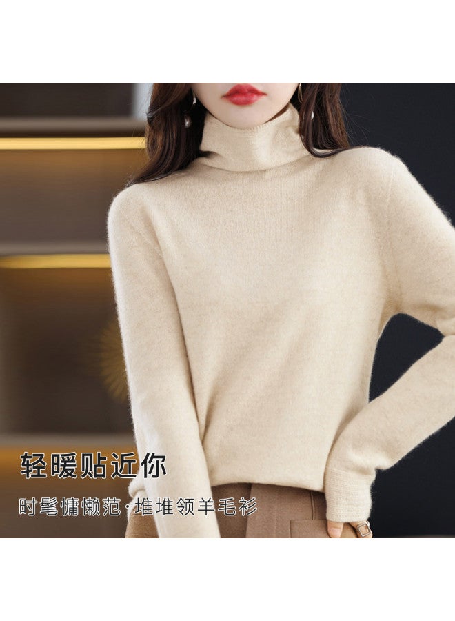 Moonbadi 100% Merino Wool Fashionable Turtleneck Wool Base Layer Women'S Warm Top Stylish Slim-Fitting Innerwear - Image 3