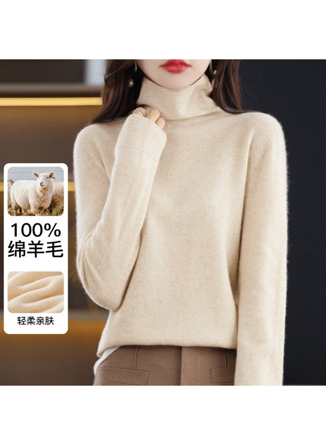 Moonbadi 100% Merino Wool Fashionable Turtleneck Wool Base Layer Women'S Warm Top Stylish Slim-Fitting Innerwear - Image 2