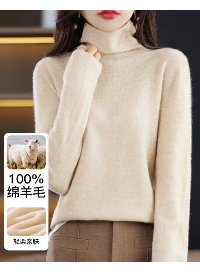 Moonbadi 100% Merino Wool Fashionable Turtleneck Wool Base Layer Women'S Warm Top Stylish Slim-Fitting Innerwear - Image 1