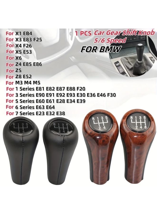 Woodgrain 5 Speed PU Leather Shift Knob Fit BMW 1 3 5 6 7 Series Z4 - Image 1