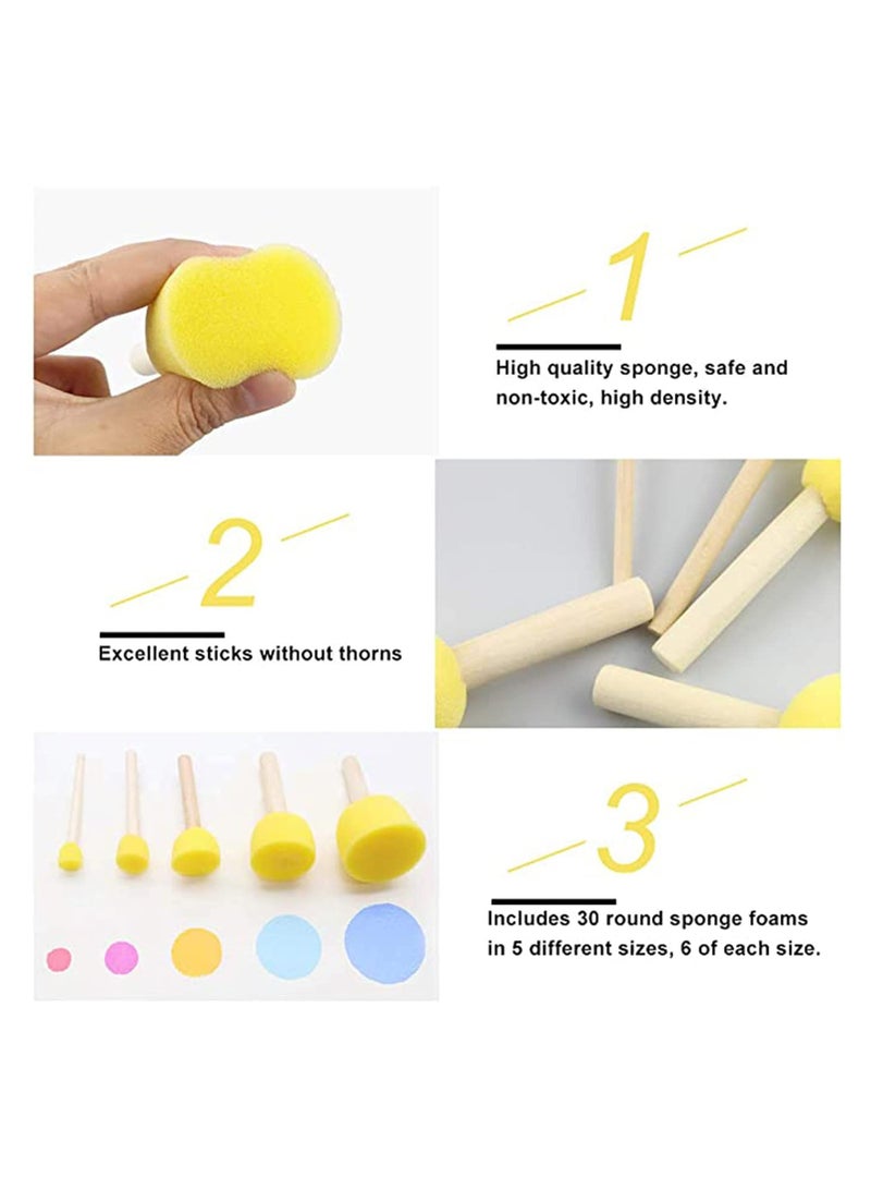 KASTWAVE 10Pcs Painting Drawing Brushes Foam Sponge Wood Handle Painting Drawing Finishing Craft Tool Flat Brush Head Absorption Fully Fill Each Dead Angle for Acrylics Stains Crafts Varnishes  - Image 2
