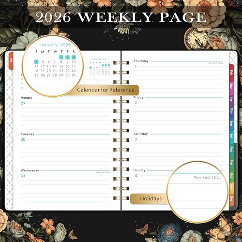Pinchoco 2026 Planner - Planner 2026, Jan 2026 - Dec 2026, 6.4" x 8.5", Weekly and Monthly with Tabs, Back Pocket + Thick Paper - Butterfly - Image 5